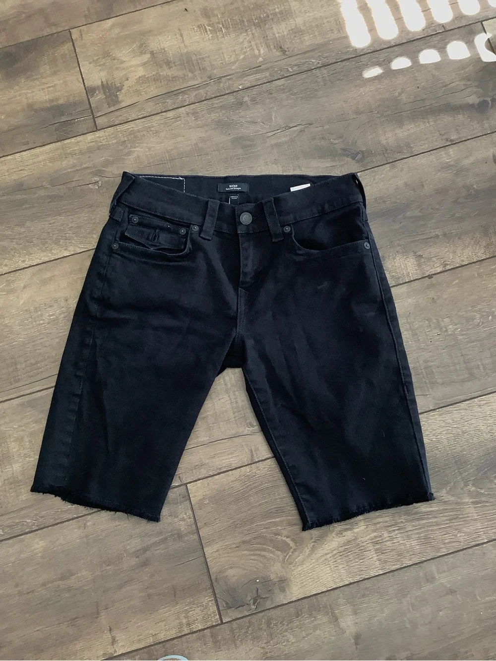 True Religion Denim Shorts Men Size 30 Black Rinse Ricky Relaxed Straight Stitch